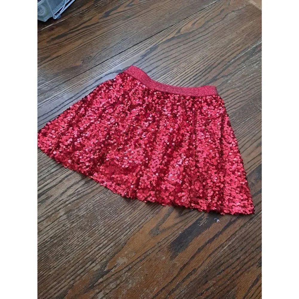 Girls Sz 10 Red Sequin Skirt 365 Kids by Garanimals Holiday Party Glitter Waist